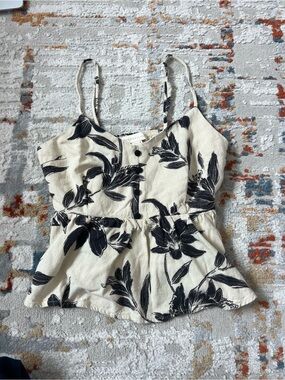 Cream Floral Spaghetti-Strap Peplum Tank Top